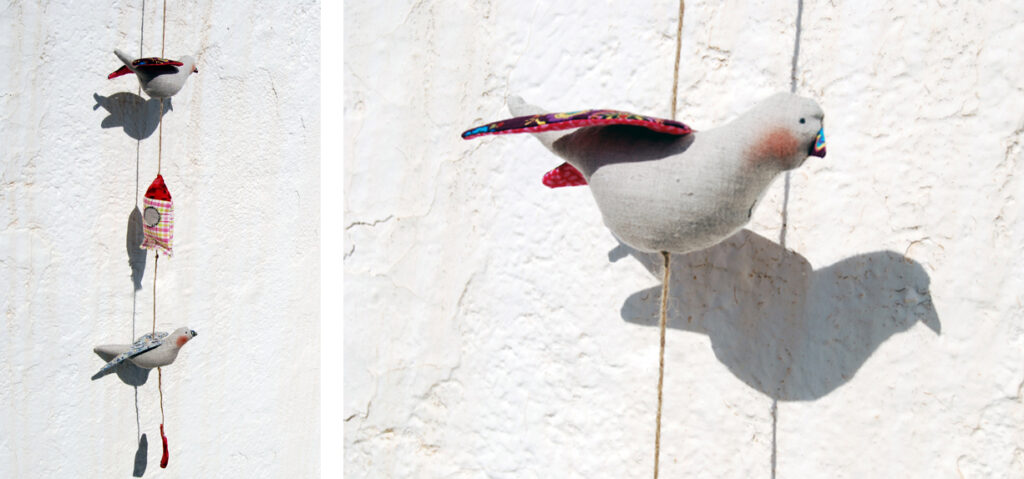 Pájaros de tela para decorar el hogar, confeccionados en Vilanova i la Geltrú (Barcelona)
